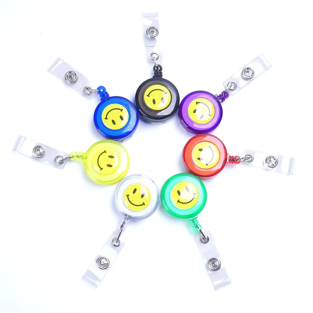 

Compact Design Smiling Face ID Holder Name Tag Card key Badge Holder Retractable Round Solid Translucent ID Holder