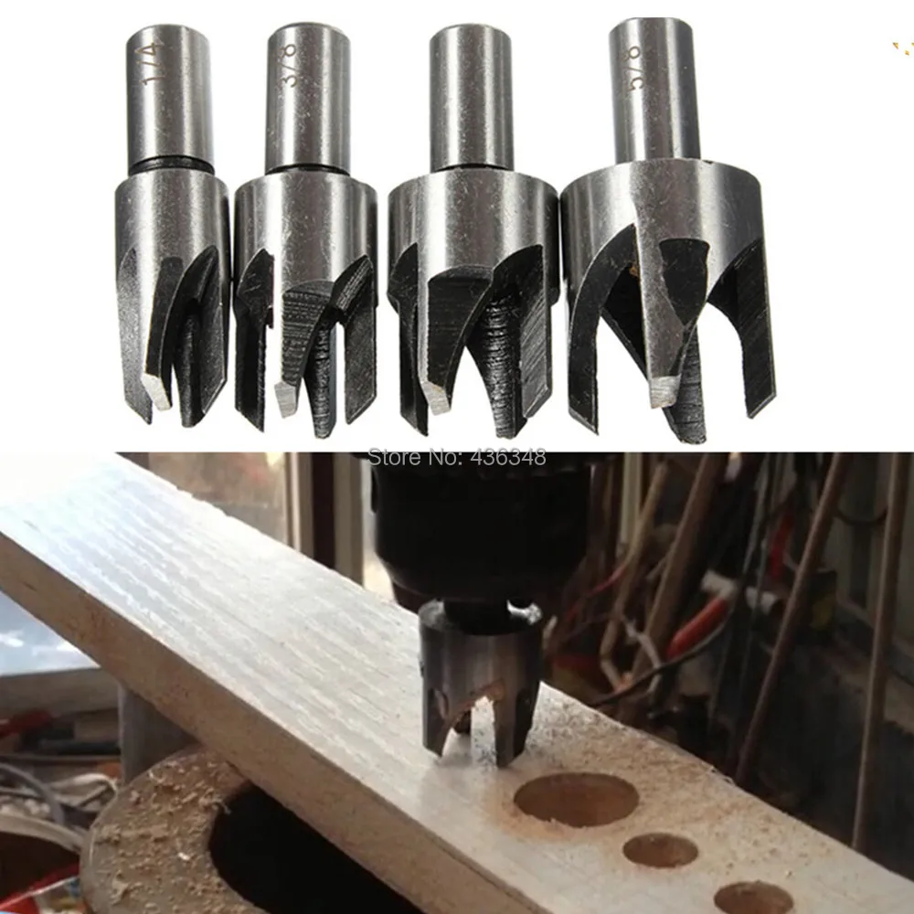 4x Wood Plug Cutter Cutting Tool Drill Bit Claw Cork Drill 5/8" 1/2" 3/8" 1/4" 