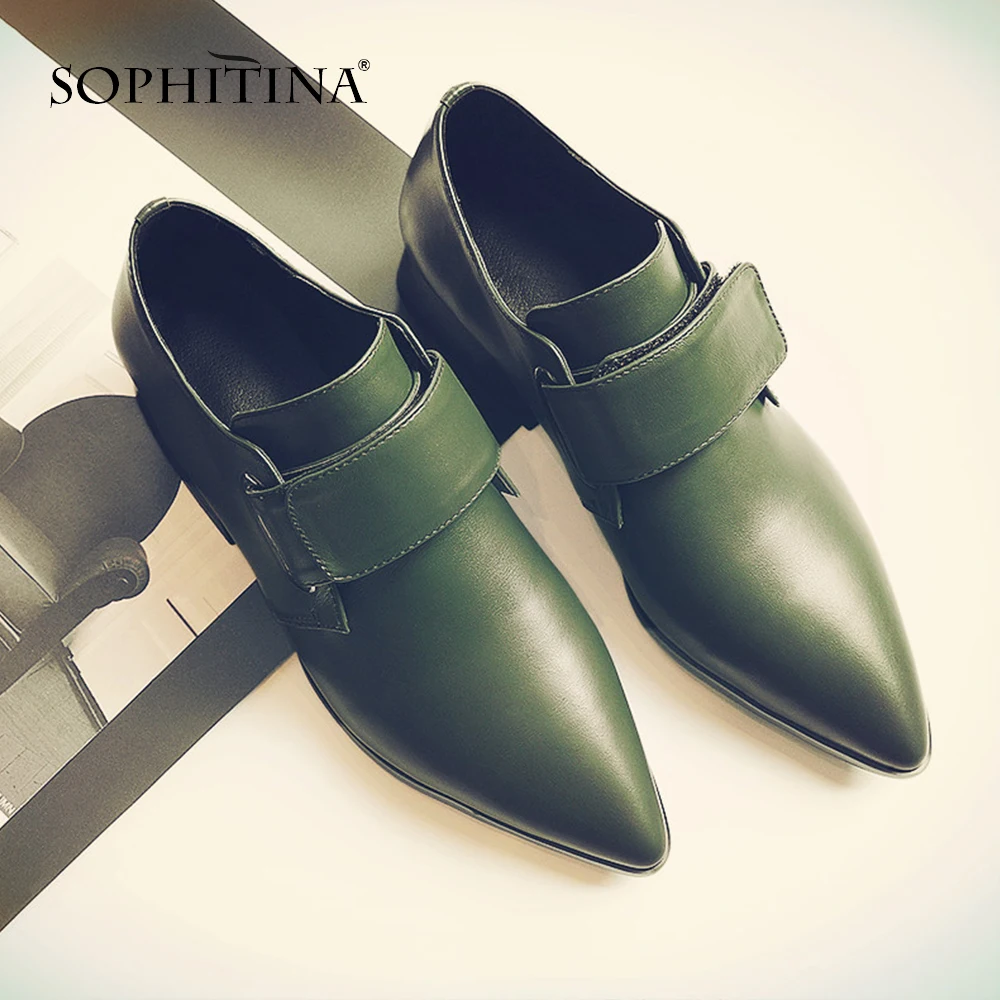 Mo48 Sexy De Printemps Sophitina Bracelet Cuir En Nouveau Femmes Bout Pointu 2019 green Main Chaussures À Escarpins Boucle Black Décontractés Véritable Mode Pompes SwRq5vw