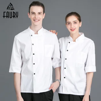 

Single Breasted Restaurant Work Uniforms Half Sleeve Professional Chef Sushi Jackets Food Service Bakery Barber Shop Overalls