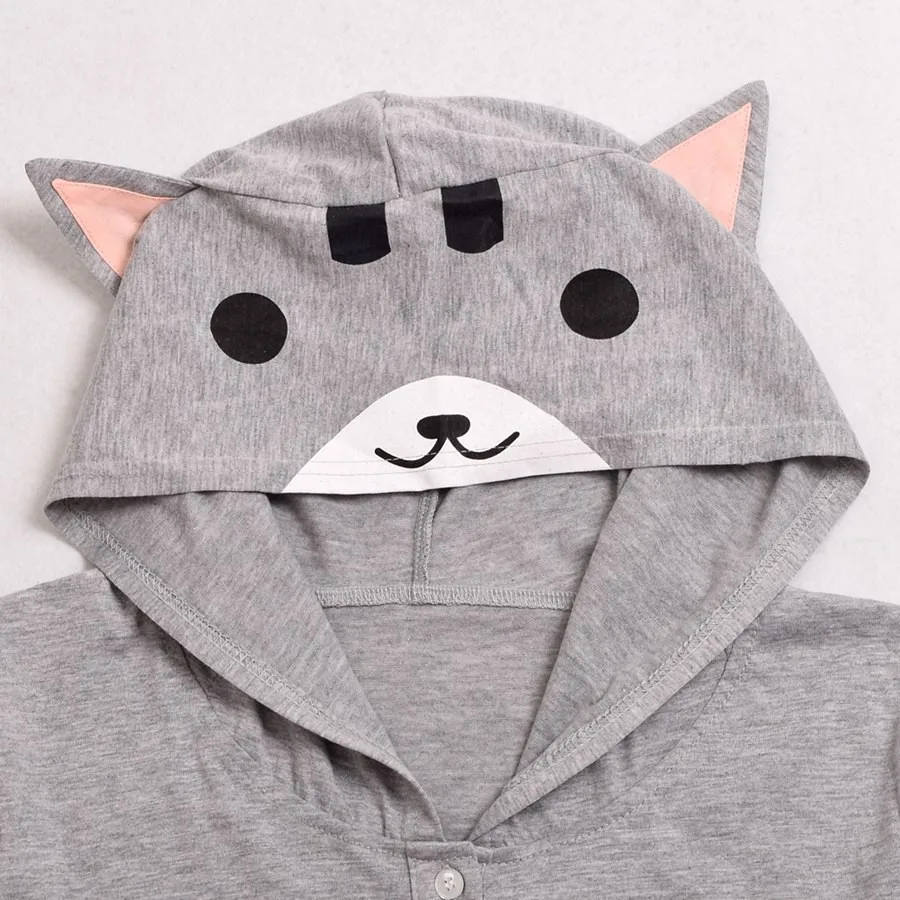 Cat Pattern Ears Hooded Shirt (1)