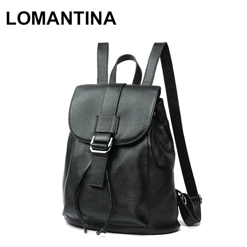 LOMANTINA Black Genuine Leather Designer Brand Luxury Women Backpack Purse Bolsas Mochila Feminina Drawstring Hasp Travel Bag LOMANTINA Black Genuine Leather Designer Brand Luxury Women Backpack Purse Bolsas Mochila Feminina Drawstring Hasp Travel Bag