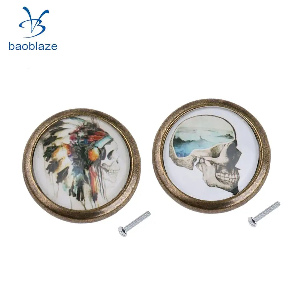 2pcs Skull Pattern Vintage Metal Door Knob Cupboard Cabinet Bin Drawer Dresser Pulls Handle Knob Furniture Hardware #9