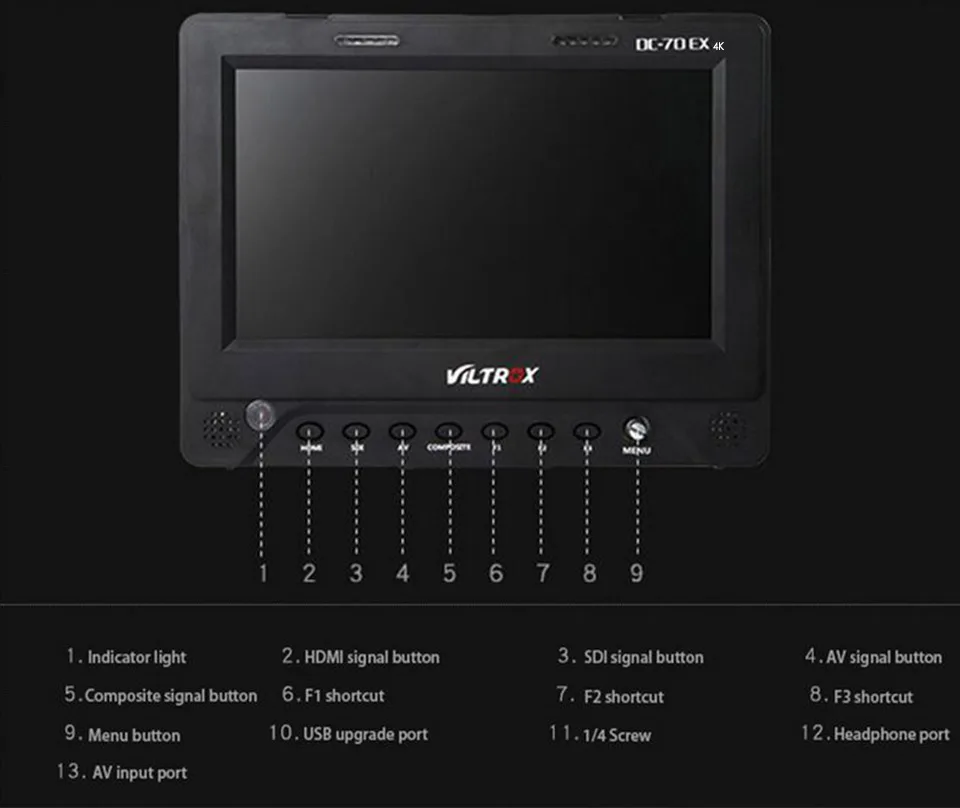 Viltrox DC-70EX Pro " 4 к HDMI SDI AV TALLY вход выход видео HD ЖК-камера видео монитор дисплей поле для Canon Nikon sony