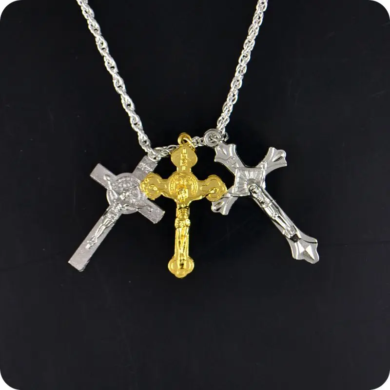 

Saint Benedict Medal INRI JESUS 3 Cross Pendant Necklace Catholic Christian Orthodox Fashion Religious jewelry