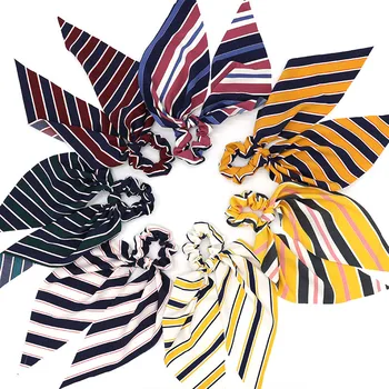 

Free shipping Fashion women fresh Striped knot bow Hair bands girl's college style hair Scrunchies elegant Ponytail Holder