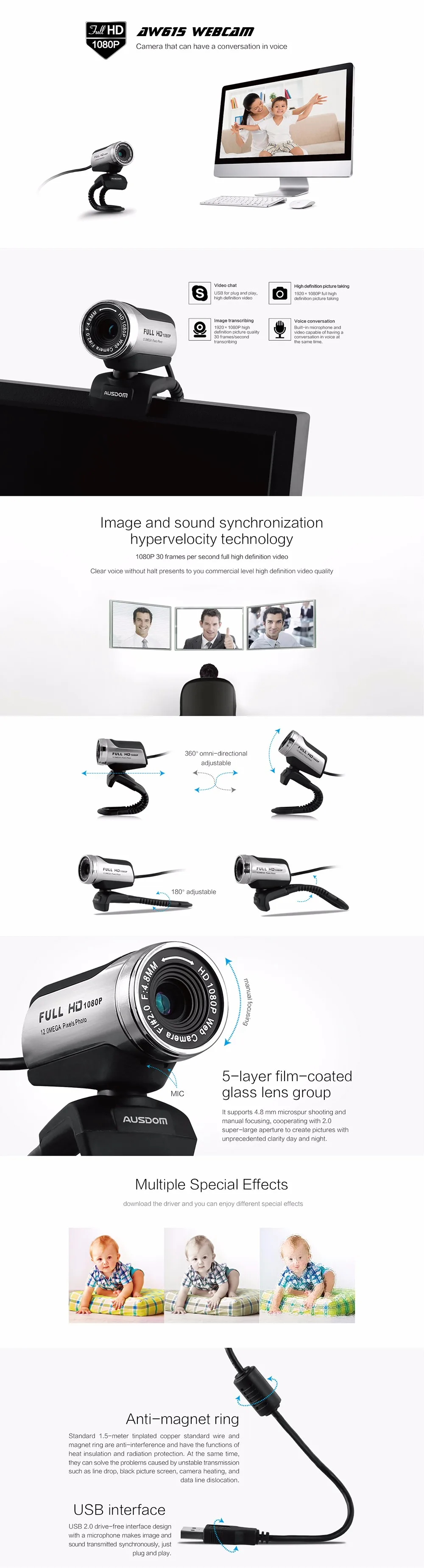 AUSDOM Web Camera AW615Web