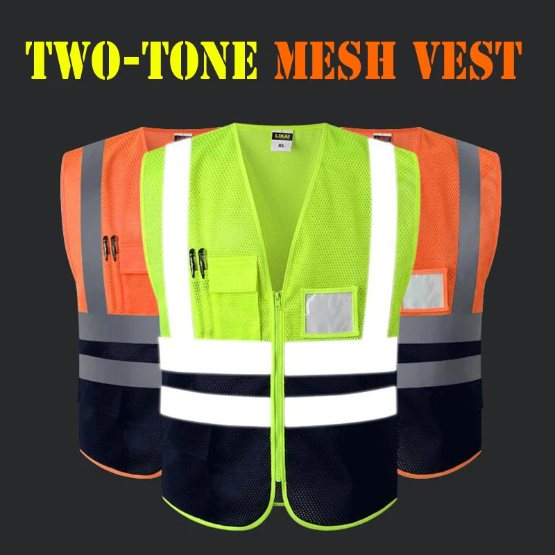 Buy Reflective polyester mesh vests with pockets for