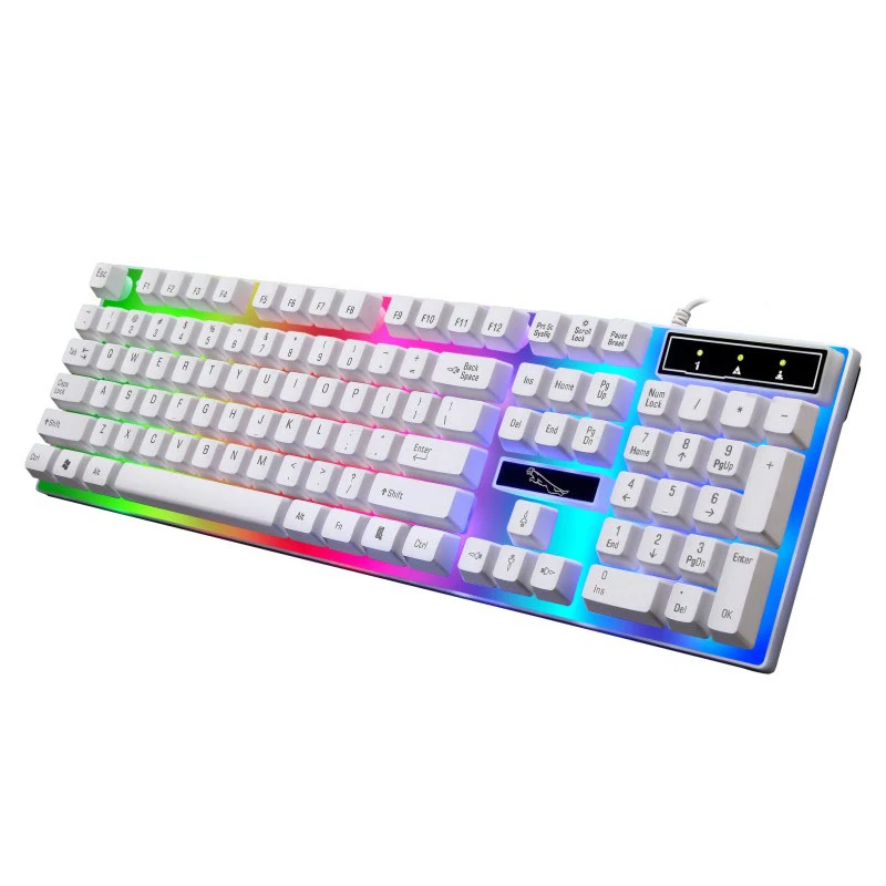 

Wired USB Gaming Keyboard Colorful LED Luminous Backlight teclado Gamer Backlit Similiar Mechanical Feel Russian Sticker