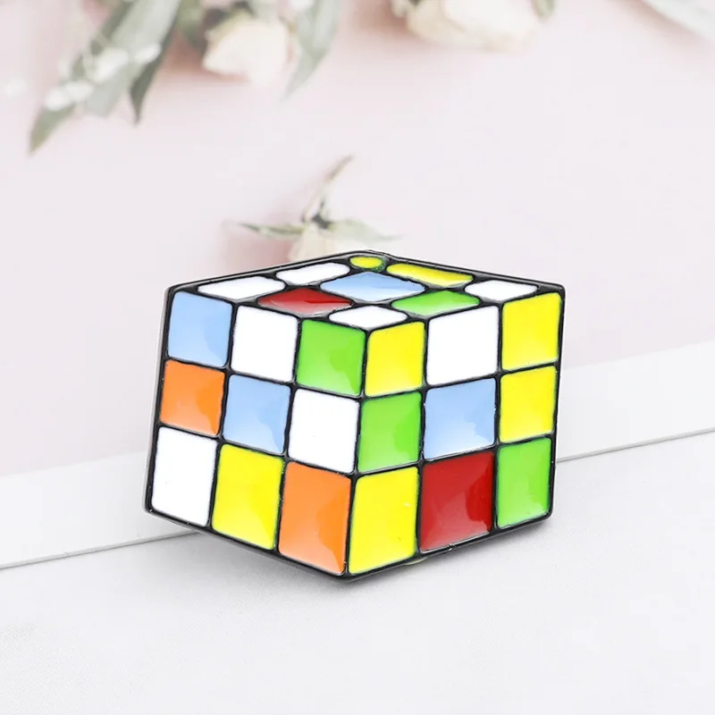 

Cute Cartoon Rubik's Cube Brooches For Women Interest Magic Cube Jewelry Enamel Pin Denim Jackets Collar Badge Icon Button Gift