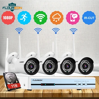 

Floureon 4CH Wireless CCTV 1080P DVR Kit Outdoor WiFi WLAN 720P Camera 1TB HDD Video Surveillance Recorder NVR Security System