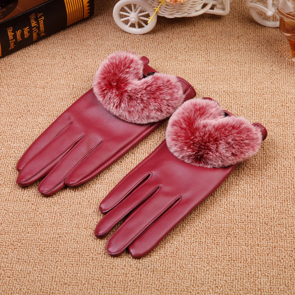 Women Girl Luxurious PU Leather Gloves High Quality Leather Gloves