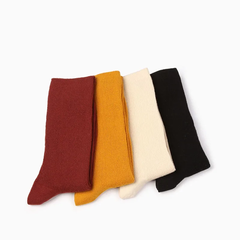 CHAOZHU Japanese High School Girls High Socks Loose Solid Colors Double Needles Knitting Cotton Long Socks Women