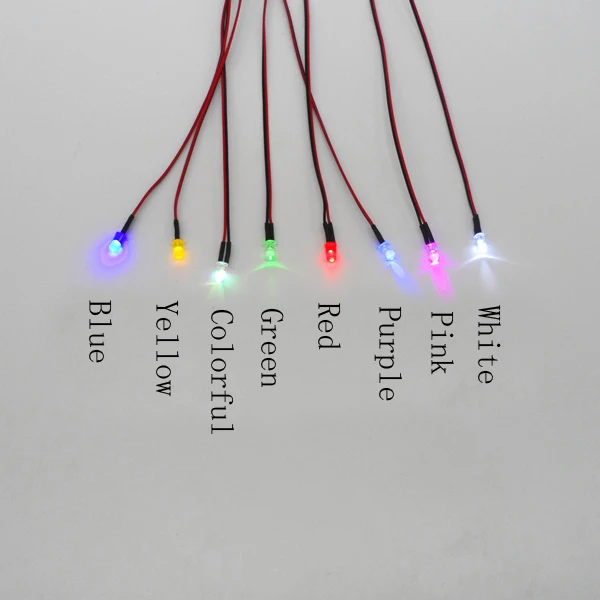 

5PCS/Lot DIY Accessories Colorful LED Lights 3mm 5mm 8mm 10mm Lamps with 300mm Wire for RC Model Cars Link Lights 3V Mini Light
