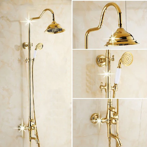 

Dofaso brand best Luxury Gold 8" Bathroom Rain Shower Set Faucet Column Mixer Tap full copper shower