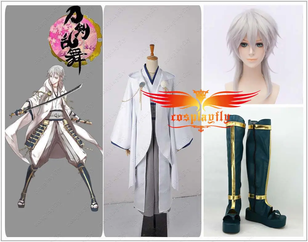 

Webgame Touken Ranbu Tsurumaru Kuninaga Cosplay Costume Custom Adult Men Kimono Outfit Christmas Cos Shoes Boots Cosplay Wig