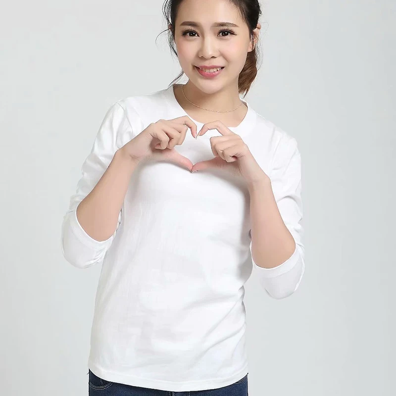 GLENN BERGER 2019 New Women White Long Sleeve T-Shirt Women's Clothing T Shirt Casual Solid Color Tshirt Camiseta Mujer Tee Tops