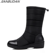 JIANBUDAN/теплые зимние сапоги на пуху; женская Высококачественная Водонепроницаемая теплая обувь до середины икры; модные плюшевые хлопковые сапоги; Размеры 35-44