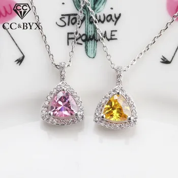 

CC Pendants For Necklaces Women S925 Silver Cubic Zirconia Pink/Yellow Triangle Stone Vintage Wedding Pendant No Chain CCN252