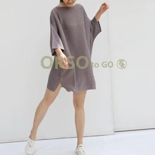 Miyake Мода Половина рукава складки o-образным вырезом Твердые свободные длинные футболки