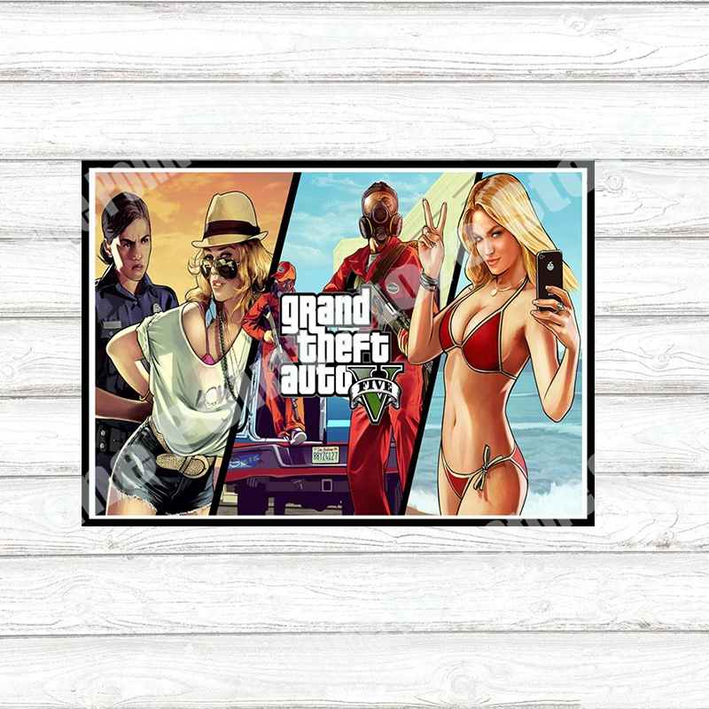 Арт Grand Theft Auto GTAV 5 игровой плакат Grand Theft Авто обои Сан-кристас настенные декоративные наклейки 42*30 см - Цвет: Белый