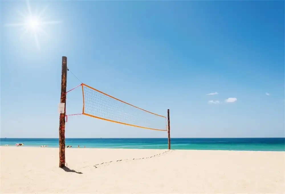 Laeacco Sea Beach Volleyball Net Sun Scenic Photography