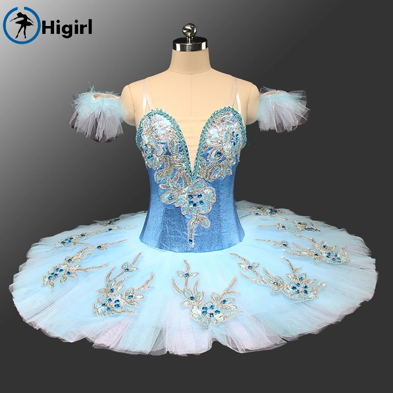 Women Blue Swan Lake Professional Pancake Tutu Blue Girls Performance Competiton Pallter Tutus Child BT9142B