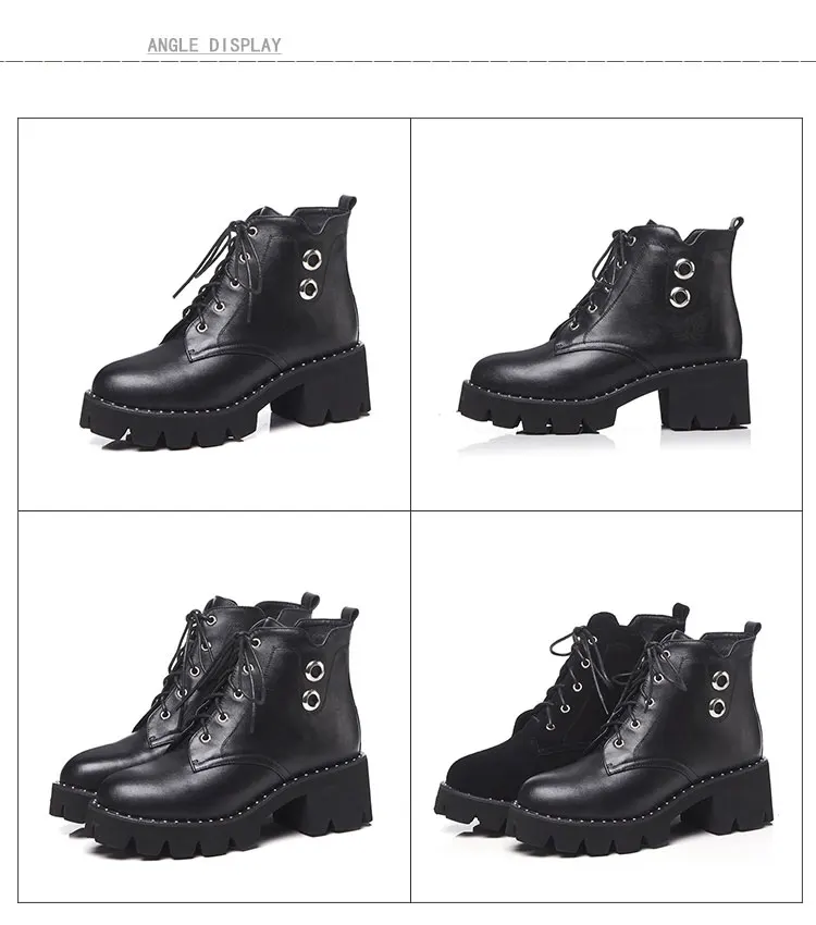 MNIXUAN high quality shoes women martin boots ankle boots winter new platform high heels lace up short boots big size 34-43