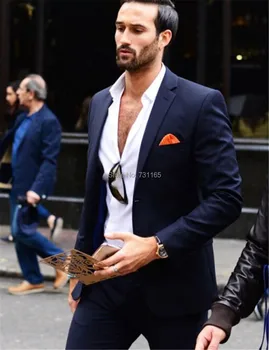 

Dark Blue costume homme Custom Made blazer masculino men Suit blazer masculino slim fit tuxedos for men