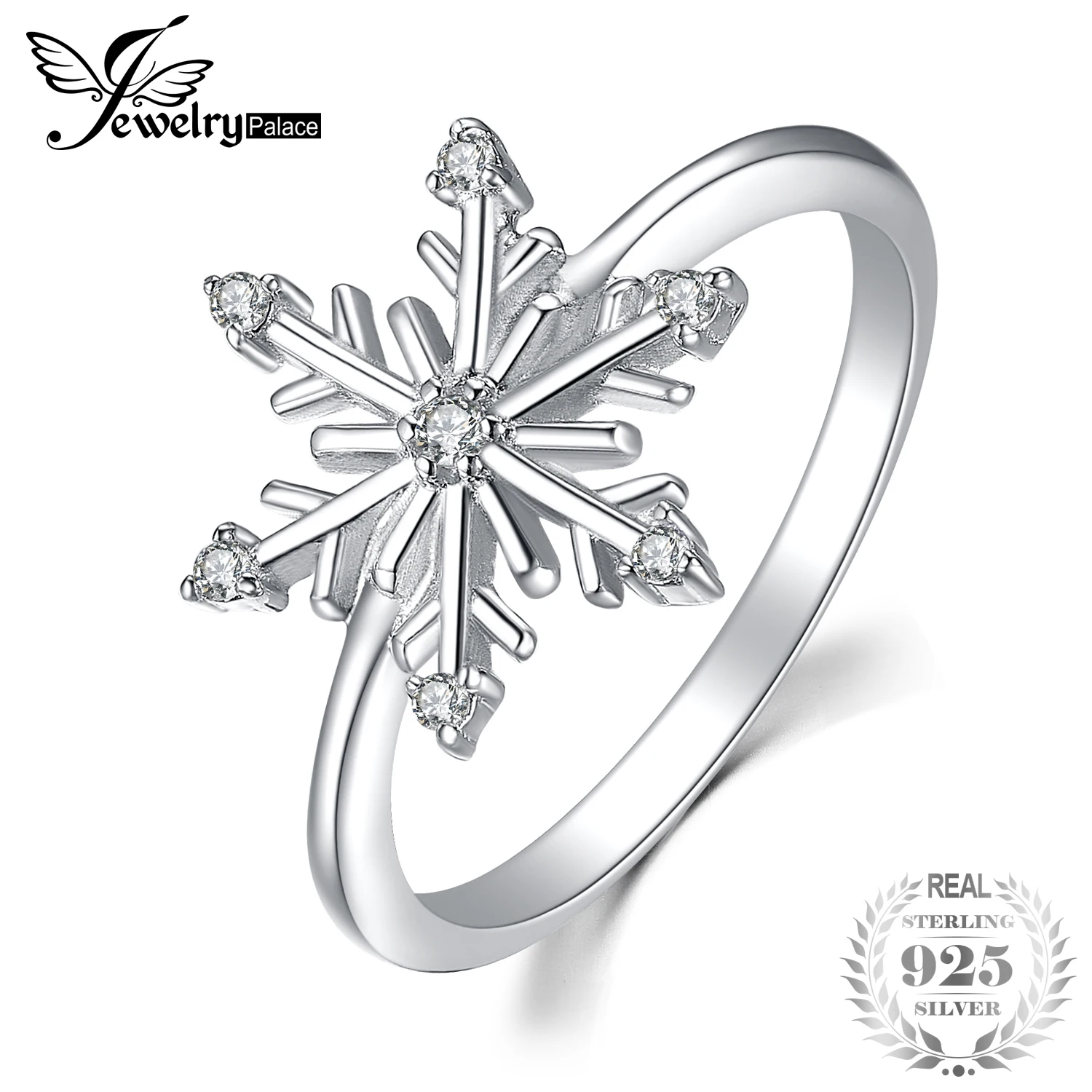 JewelryPalace Fashion Silver Rings For Women Elegant Snowflakes Shape Design Cubic Zirconia Ring 925 Sterling Silver Rings Gifts