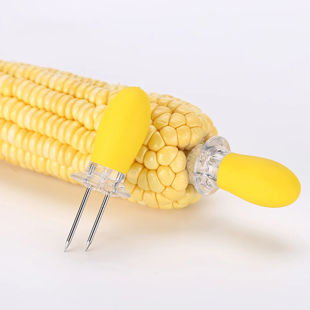 2 Pcs/Set BBQ Corn Holders Safe Stainless Steel Corn on The Cob Holders Skewers Needle Prongs Kitchen Garden Accessories Outdoor