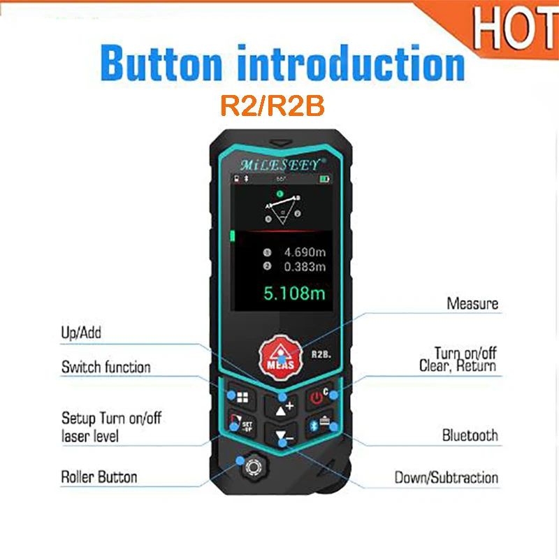 

Mileseey Laser Distance Meter R2/R2B Laser Rangefinder Laser Tape Range Finder ruler Diastimeter Measure Roulette