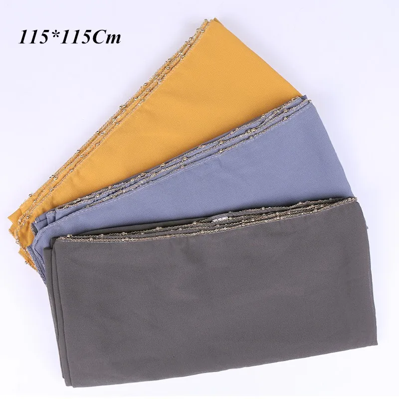 

Plain Square Gold Ball Chain Bubble Chiffon Instant Hijab Scarf Ladies Wrap Shawls Muslim Headband Maxi Islamic Sjaal 115*115Cm