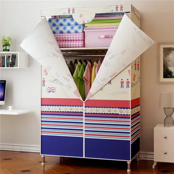 Single Small Wardrobe Oxford Cloth Closet DIY Reinforcement 25MM Steel Pipe Cabinet Clothing Hanging Storage Closet