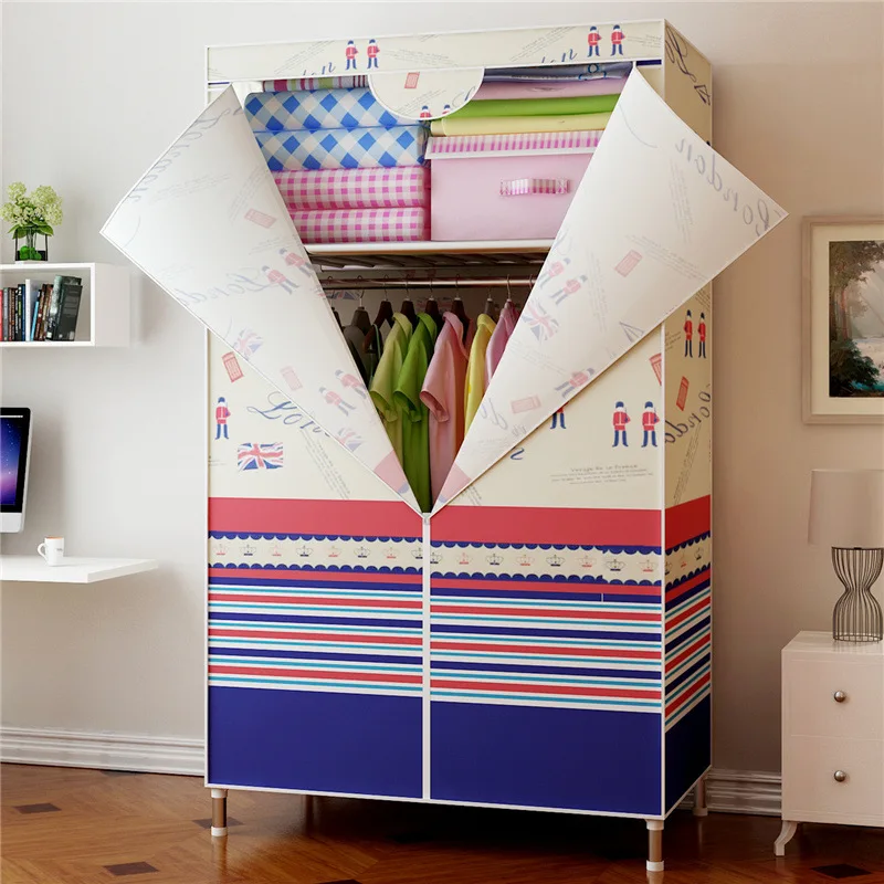 Single Small Wardrobe Oxford Cloth font b Closet b font DIY Reinforcement 25MM Steel Pipe Cabinet