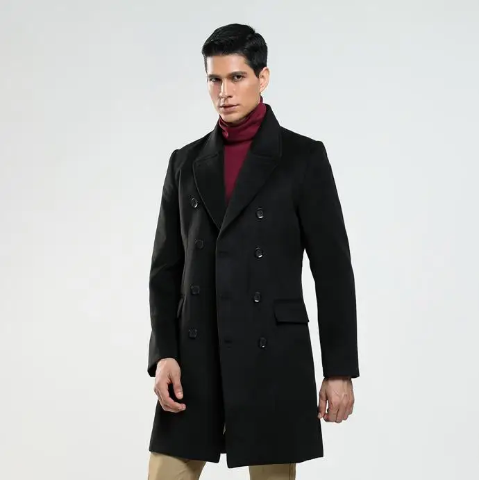 Medium length woolen coat men trench coats long sleeves overcoat mens ...