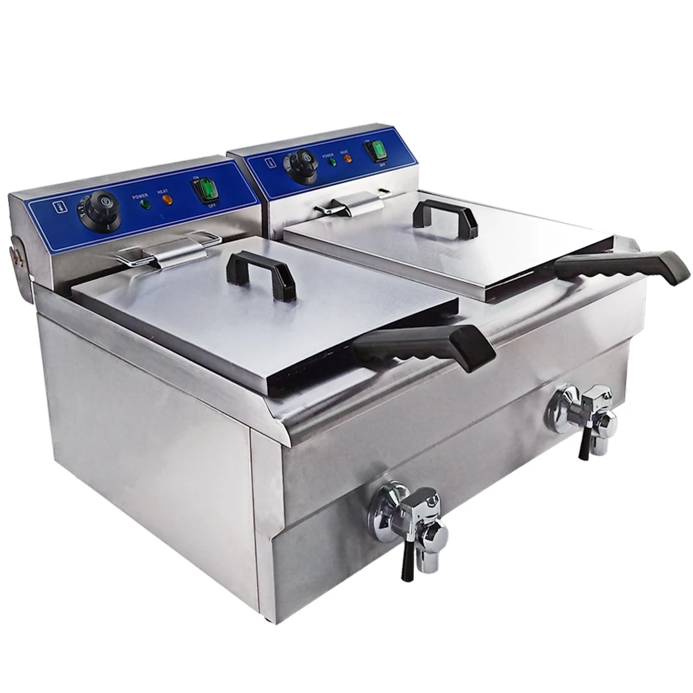 

Stainless Steel Electric Industry Deep Fryer 220V 32L Commercial Use Fat Fryer 2 Tanks Large Capacity Fryer Frying Fried Chicken