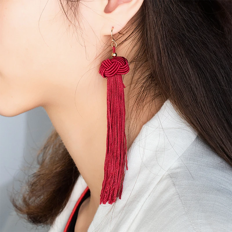 

VCORM Bohemian Long Tassel Drop Earrings for Women Female Fashion Vintage Fringe Cotton Detachable Dangle Earring 2019 Jewelry