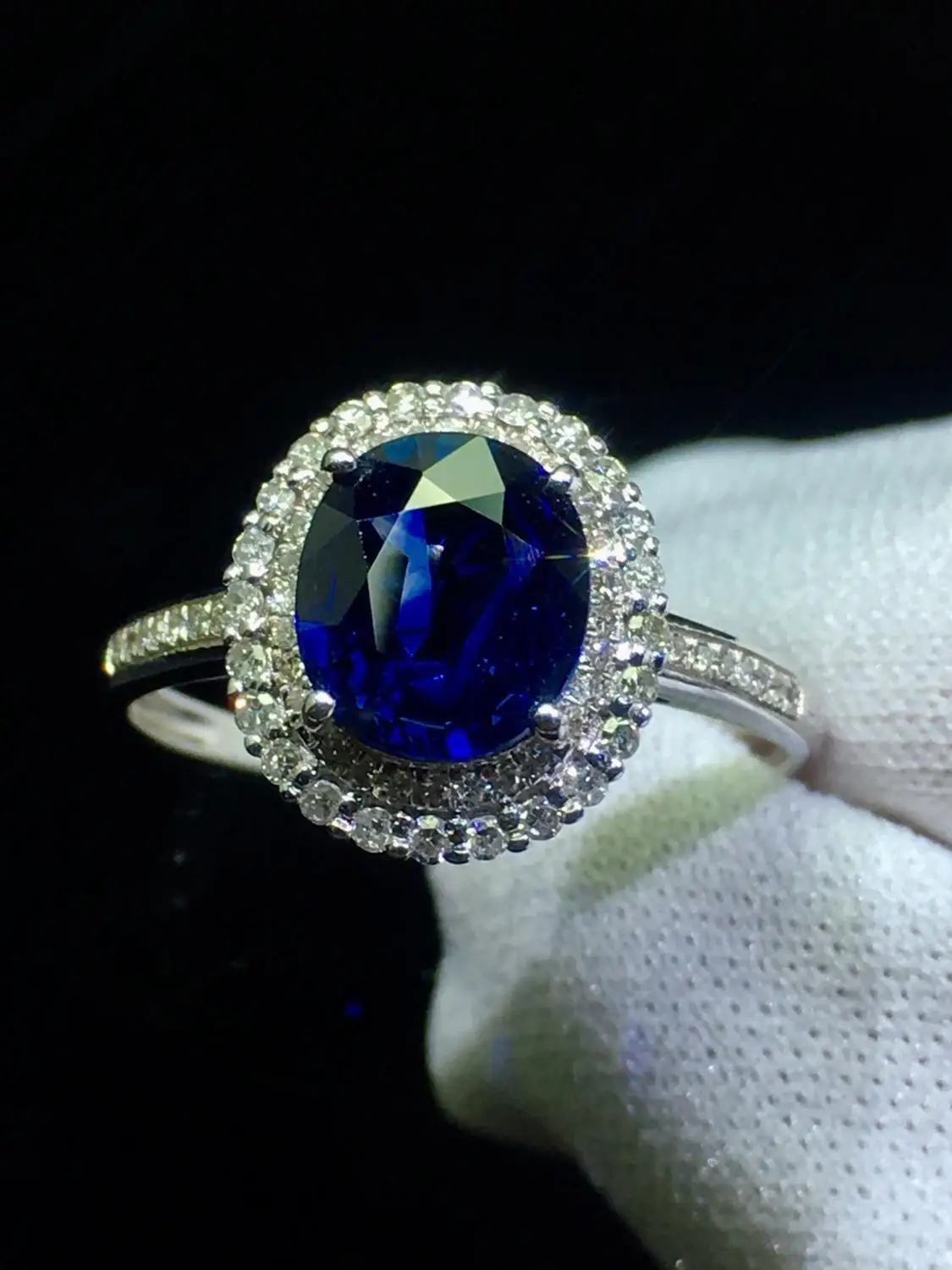 

Fine Jewelry Sapphire Ring Natural 1.48ct Blue Sapphire Gemstone Pure 18 K Gold Jewelry For Women Diamonds Rings