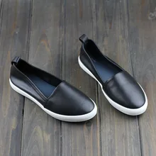 2017 New Shoes Woman Flats Genuine Leather Round Toe Slip On Loafers Ladies Flat Shoes Skid Proof Spring/autumn Female Footwear
