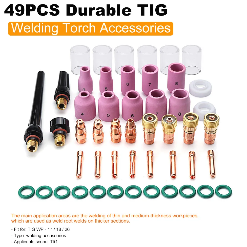 

49pcs TIG Gas Lens Collet Body Assorted Size Kit For TIG Welding Torches Tools Kits #10 Pyrex Cup for WP - 17 / 18 / 26