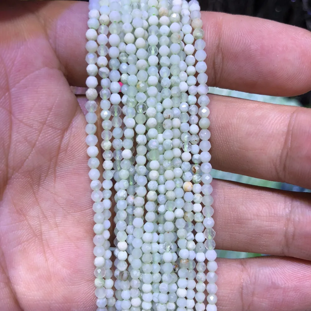 5 strings Lot Natural Green Opal Faceted Tiny Small Beads,Natural Beads 2mm 3mm Faceted Round Tiny Spacer Beads,15.5\