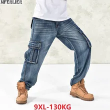 MFERLIER мужские джинсы с карманами в стиле хип-хоп, джинсы для высоких уличных танцев размера плюс 8XL 9XL 44 46, джинсы для скейтборда 42