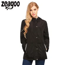 Zeagoo 2017 Autumn Bomber Jacket Women Coat Drawstring Hooded Zip Up Raincoat Waterproof Jacket chaqueta mujer