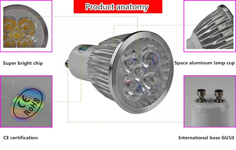 Description Picture 4 of item4PC GU10 LED Bulbs Light 85-265V Fountain Lamp IP65 Waterproof LED Spotlights White Warm White LED Downlight for Indoor Lighting