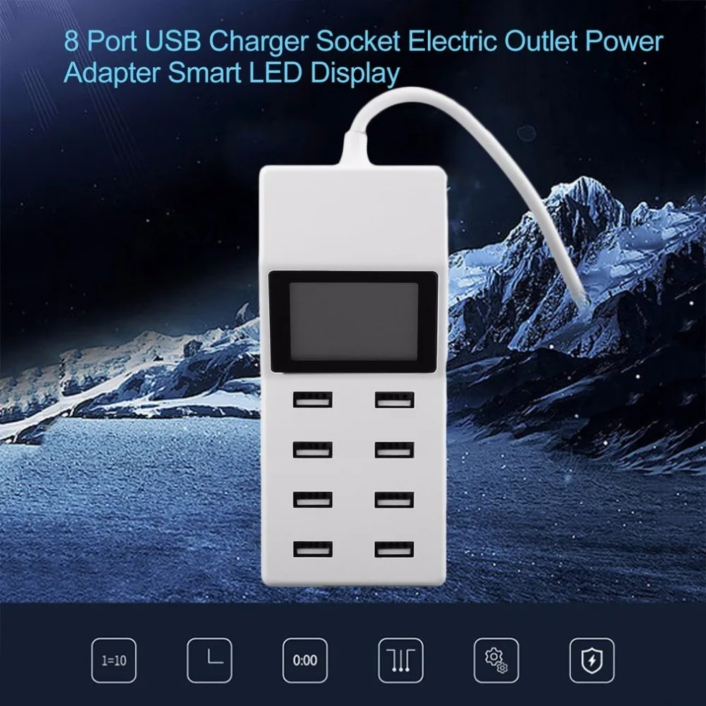 8 Port USB Charger Socket Electric Outlet Power Adapter Fast Charging With Smart LED Display Indicative Function