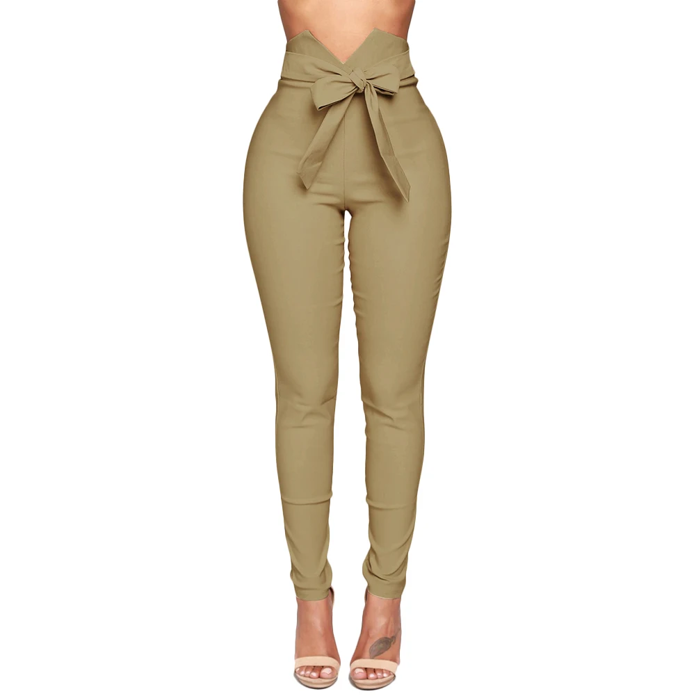Женские повседневные брюки с высокой талией, украшенные бантом, однотонные брюки AIC88