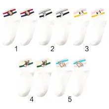 Японский Корейский стиль, Женские Жаккардовые короткие носки с круглым вырезом, милый мультяшный щенок, яркие цветные полосатые хлопковые носки в рубчик