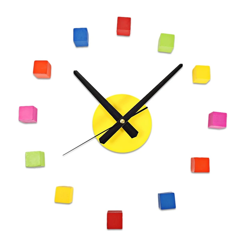 Кубические настенные часы 3D красочные деревянные DIY немой наклейка для настенных часов легко удаляемая наклейка для гостиной спальни Декор настенная наклейка часы