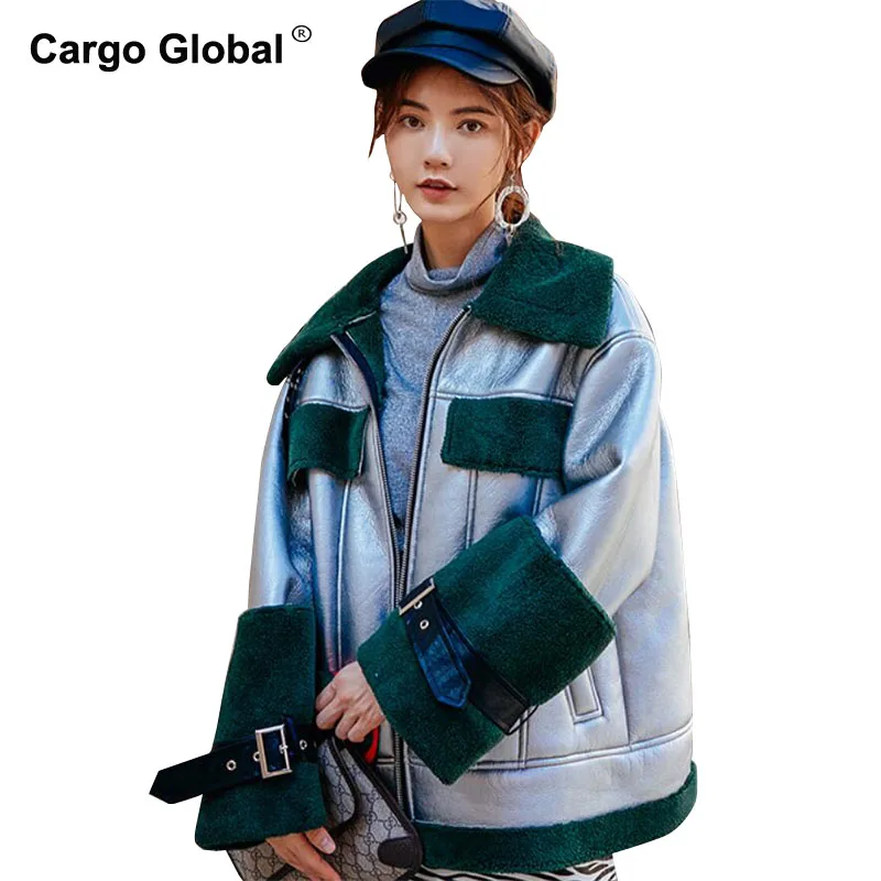 Cuir Couleur Métal Zipper Fourrure 1 Manteau Imitation Pu Mode Coréenne De Épaississement Pardessus Argent En Rue Femmes xPwFCqRHE